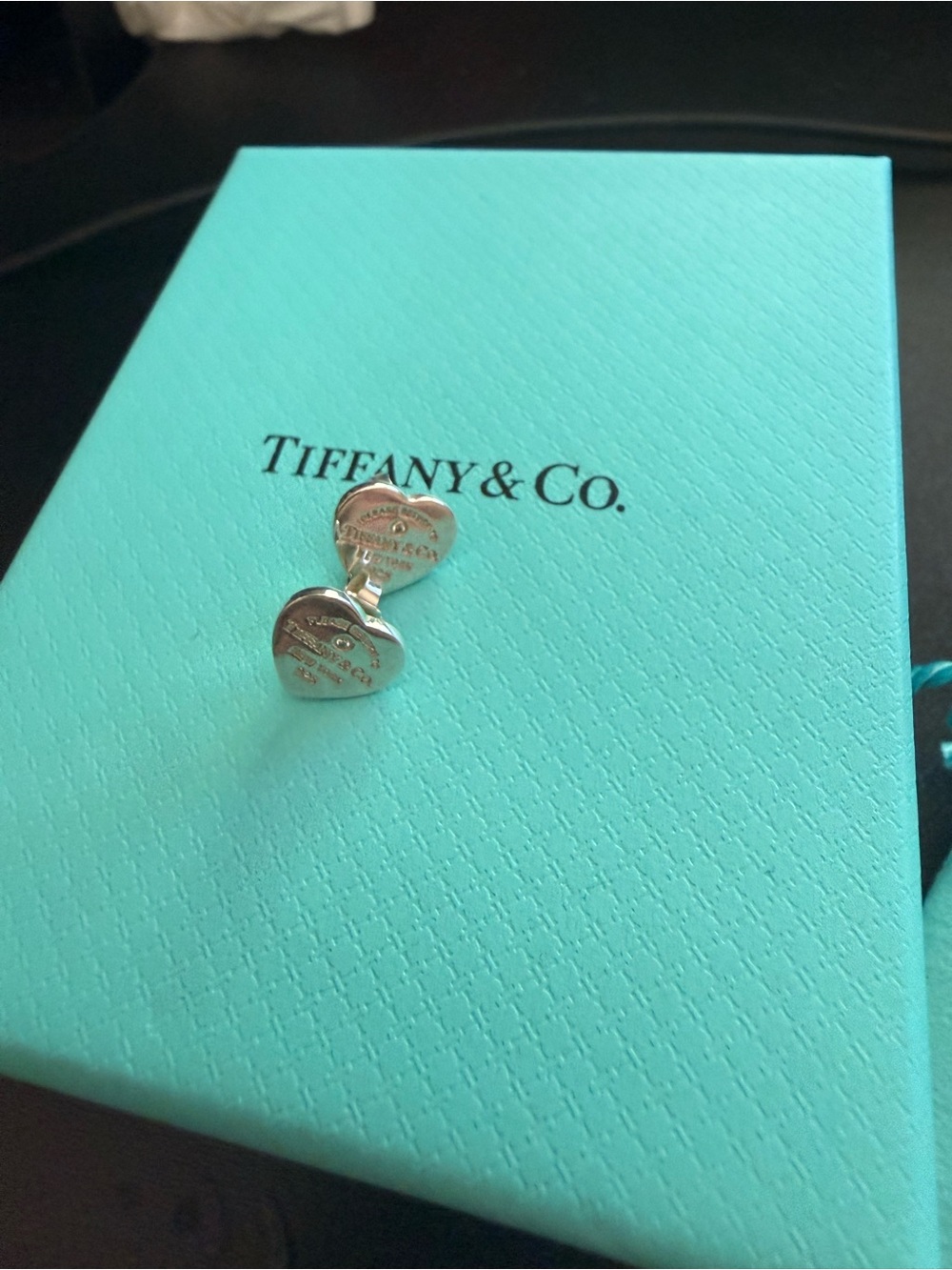 Tiffany & Co. Sterling Silver Heart Earrings on Signature Blue Box